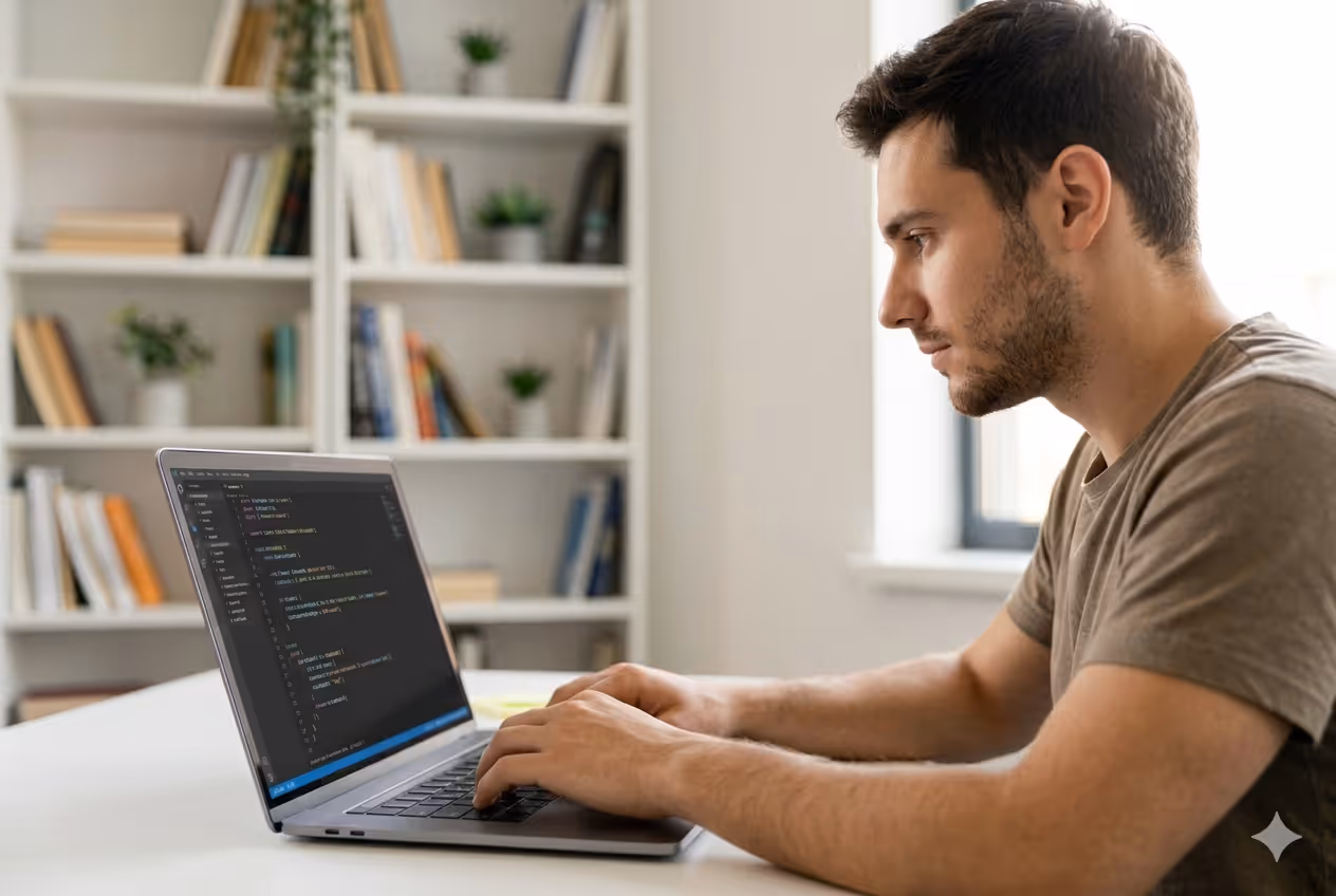 Sviluppatore al lavoro sul design di un'applicazione.