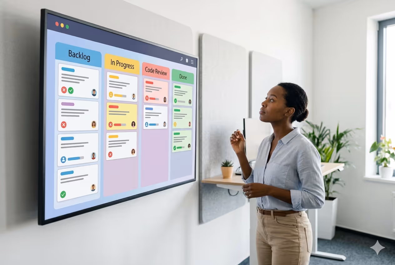 Gestione del flusso di lavoro con board digitale.